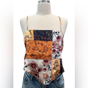 J FOR JUSTIFY boho Patchwork Floral Handkerchief Cami in Mustard, Navy and Cream